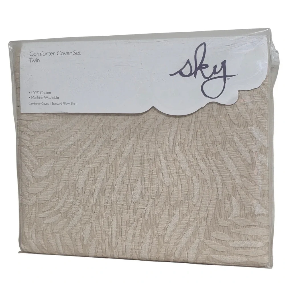 Sky Woven Mums Comforter Cover Set Twin Beige 100% Cotton Floral 2pc New